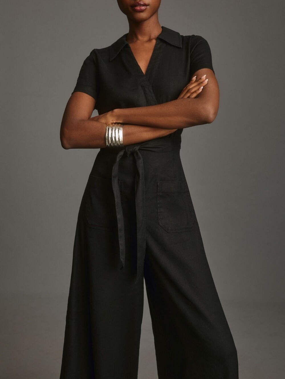 Anthropologie Maeve The Colette Wide Leg Wrap Jumpsuit In Black Magic Fabric - Picture 2 of 16